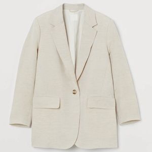 H&M Oversized Linen-blend Jacket Light Beige Size L